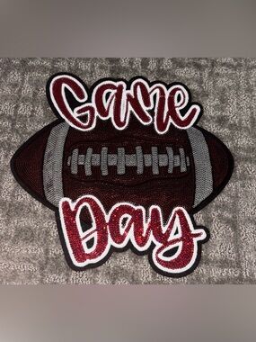 Game Day Glitter Football Patch - Maroon and Gray